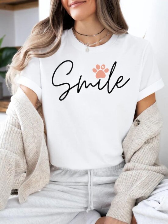Tops - Graphic Paw Shirt, Cute Paw With Smile Tee, Pet Lover Gift